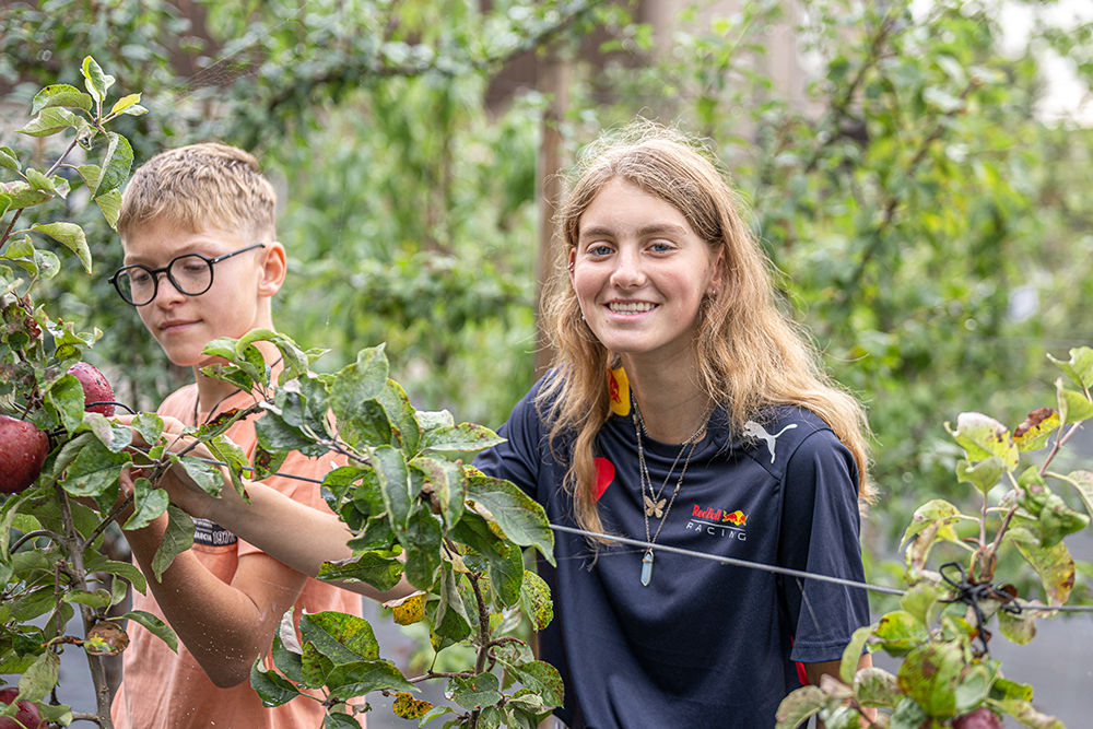 Twee kinderen staan tussen rijen met planten | De VO Gids 2026