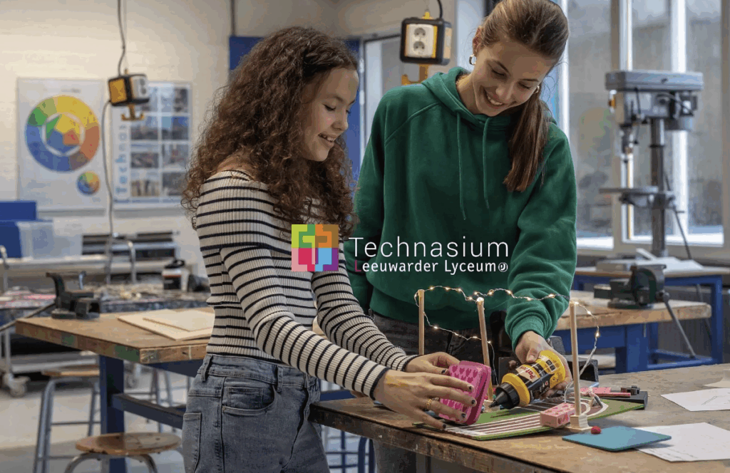 2 meisjes lijmen een installatie in klaslokaal Technasium Leeuwarden De VO Gids 2026