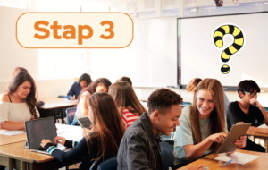 Stap 3-Leerlingen in klaslokaal aan tafeltjes praten of lachen of lezen | De VO Gids 2027