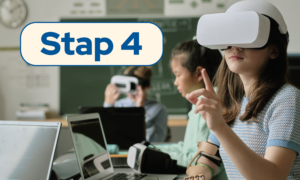 Stap 4-Meisje met VR-bril steekt vinger op in klaslokaal | De VO Gids 2027